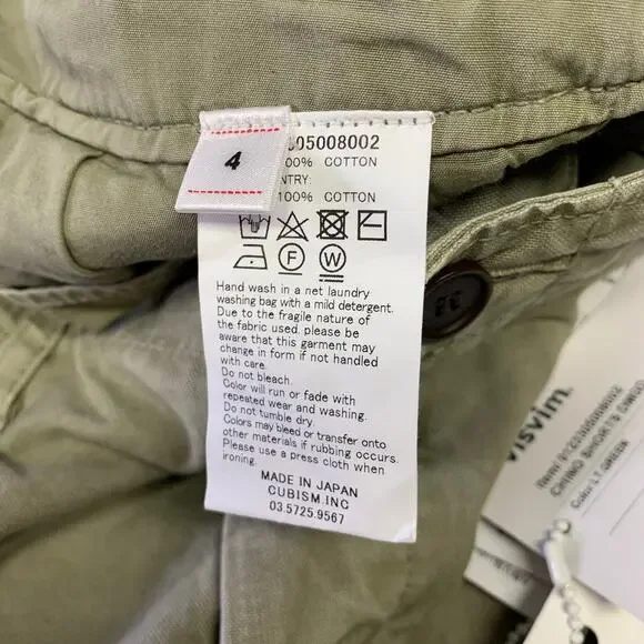 VISVIM Size L Green Distressed Cotton Button Fly Shorts